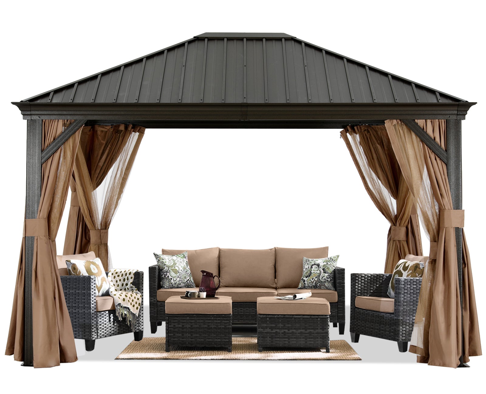 ABCCANOPY Outdoor Hardtop Metal Permanent gazebo with Netting and Curtain