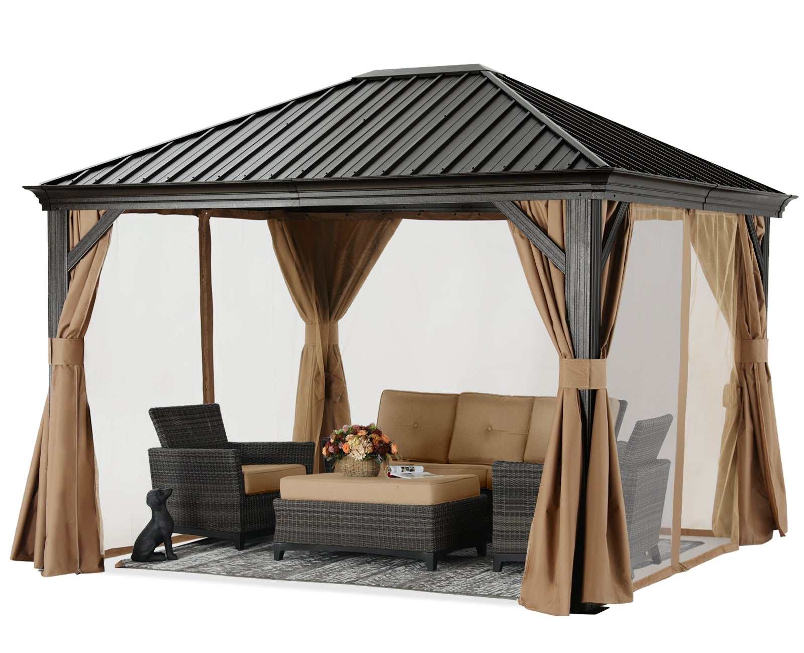 ABCCANOPY Outdoor Hardtop Metal Permanent gazebo with Netting and Curtain