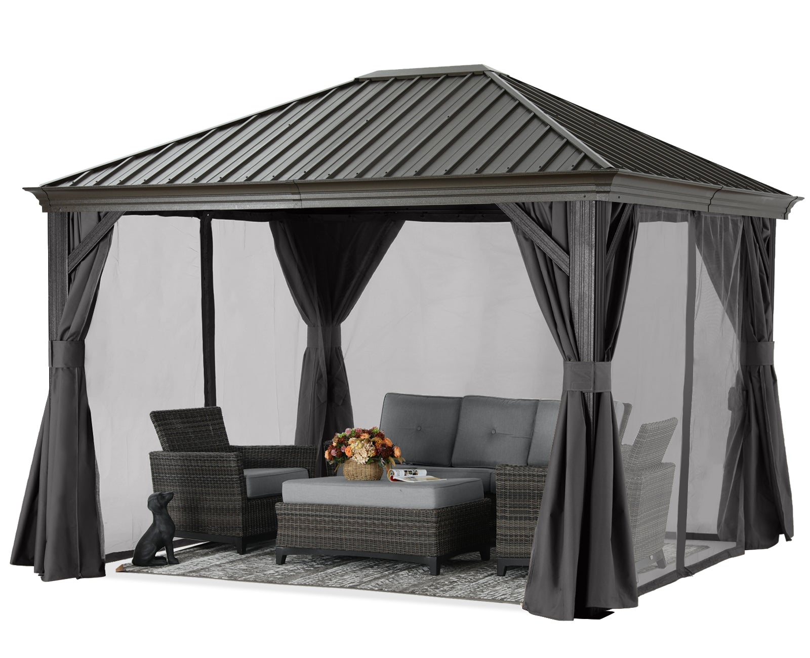 ABCCANOPY Outdoor Hardtop Metal Permanent gazebo with Netting and Curtain