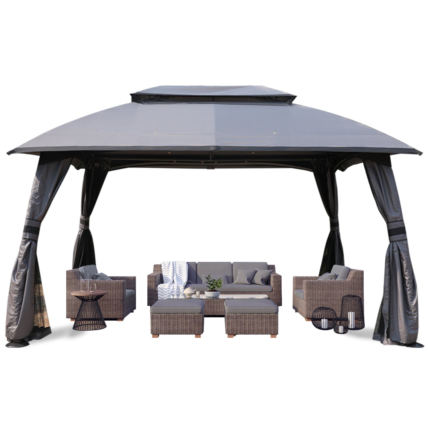 ABCCANOPY 10x13 Double Soft-Top Garden Patio Gazebos with Mosquito Netting