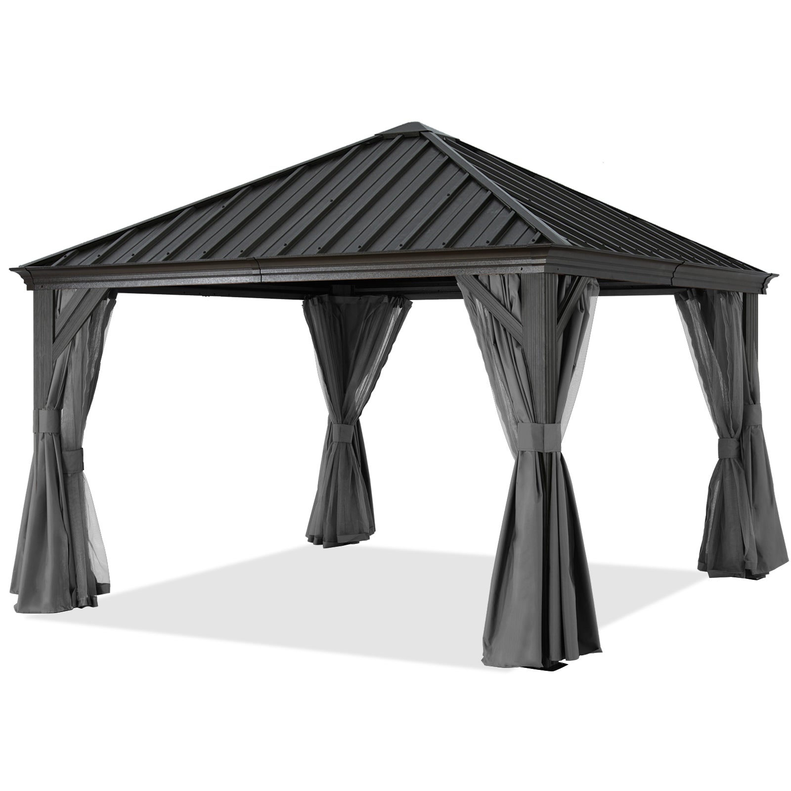 ABCCANOPY Outdoor Hardtop Metal Permanent Gazebo with Netting & Curtain 8x8, 10x10, 10x12, 12x12, 12x16, 12x20