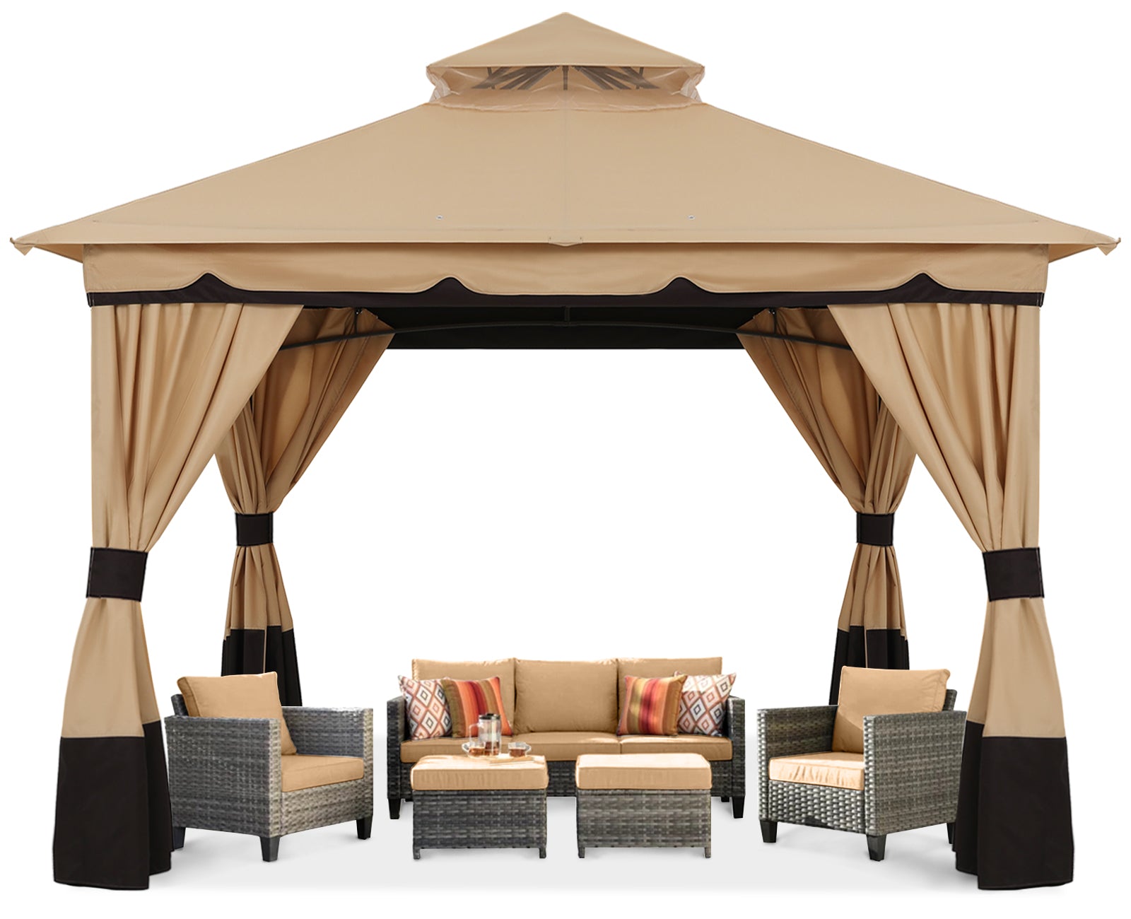 ABCCANOPY Outdoor Double Roof Patio 8x8/10x10/10x12 Gazebo with Shade Curtains