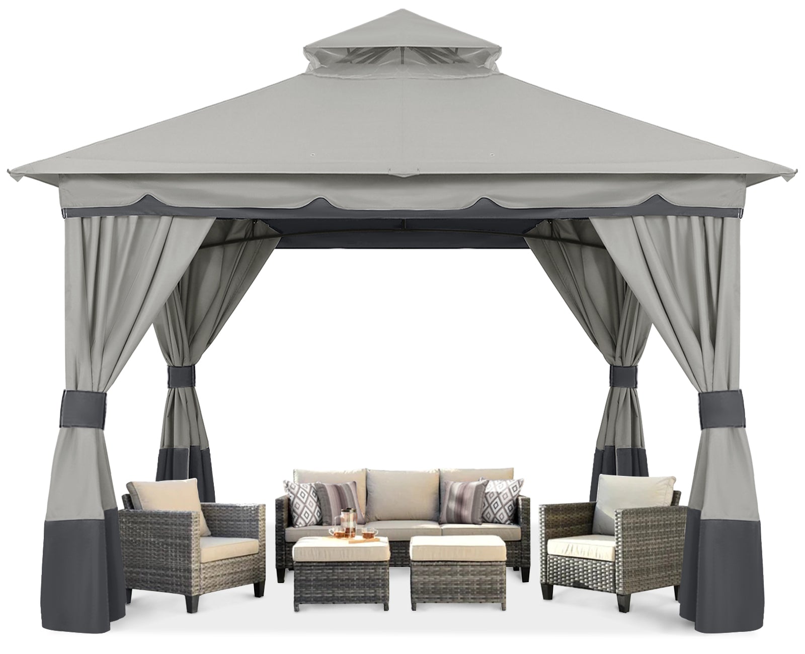 ABCCANOPY Outdoor Double Roof Patio 8x8/10x10/10x12 Gazebo with Shade Curtains