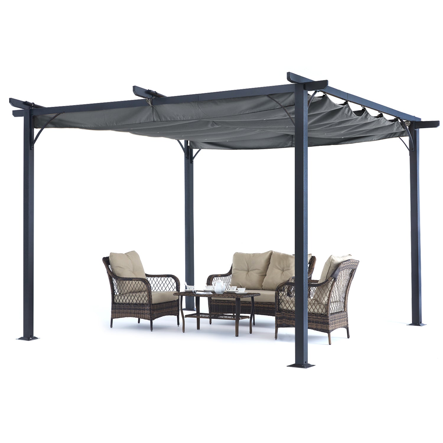 ABCCANOPY Steel Rip-Lock Pergola Gazebo Canopy 10x10, 11x11 Retractable Weather-Resistant