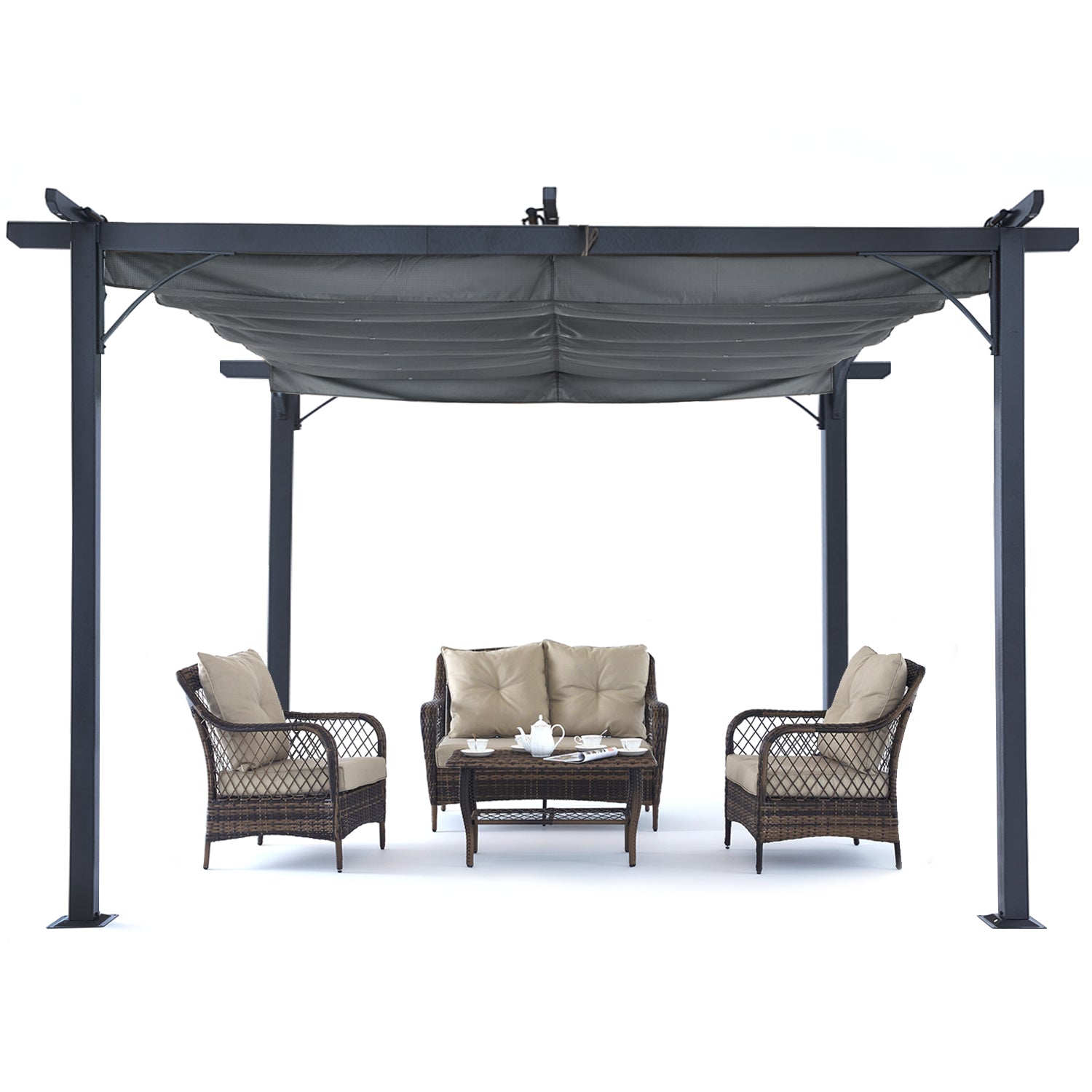 ABCCANOPY Steel Rip-Lock Pergola Gazebo Canopy 10x10, 11x11 Retractable Weather-Resistant