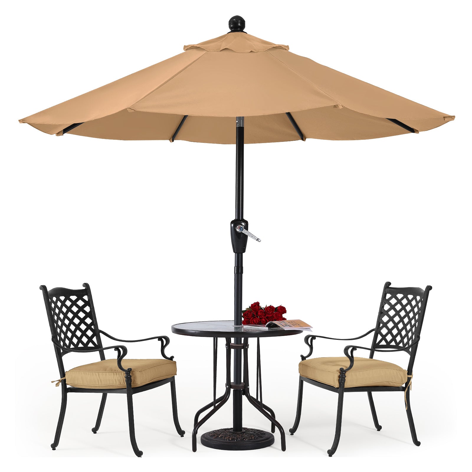 ABCCANOPY Outdoor Waterproof Table 8 Ribs Umbrella with Push Button Tilt and Crank