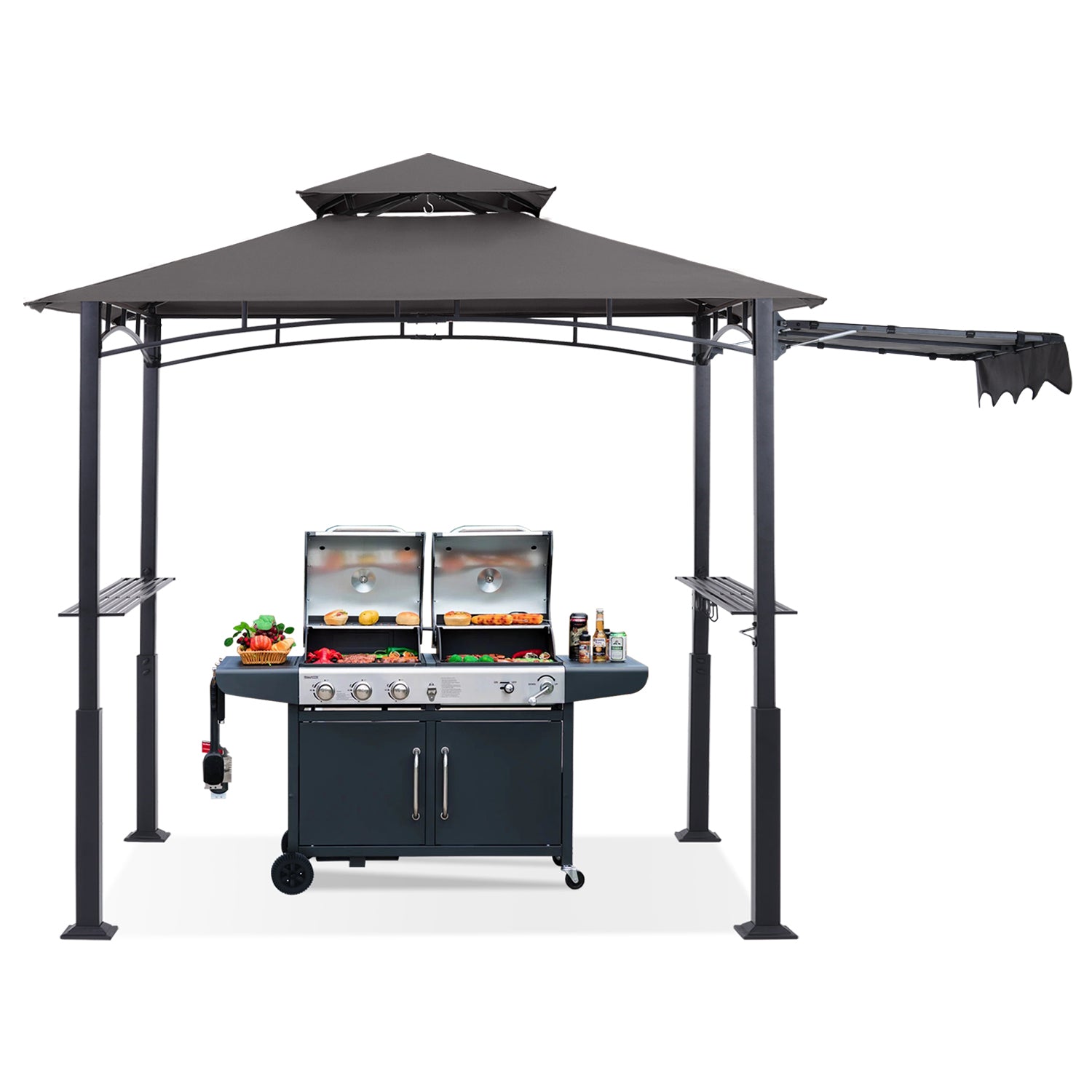 ABCCANOPY 8x5 Outdoor Grill Gazebo with Extra Awning BBQ Canopy with LED Lights