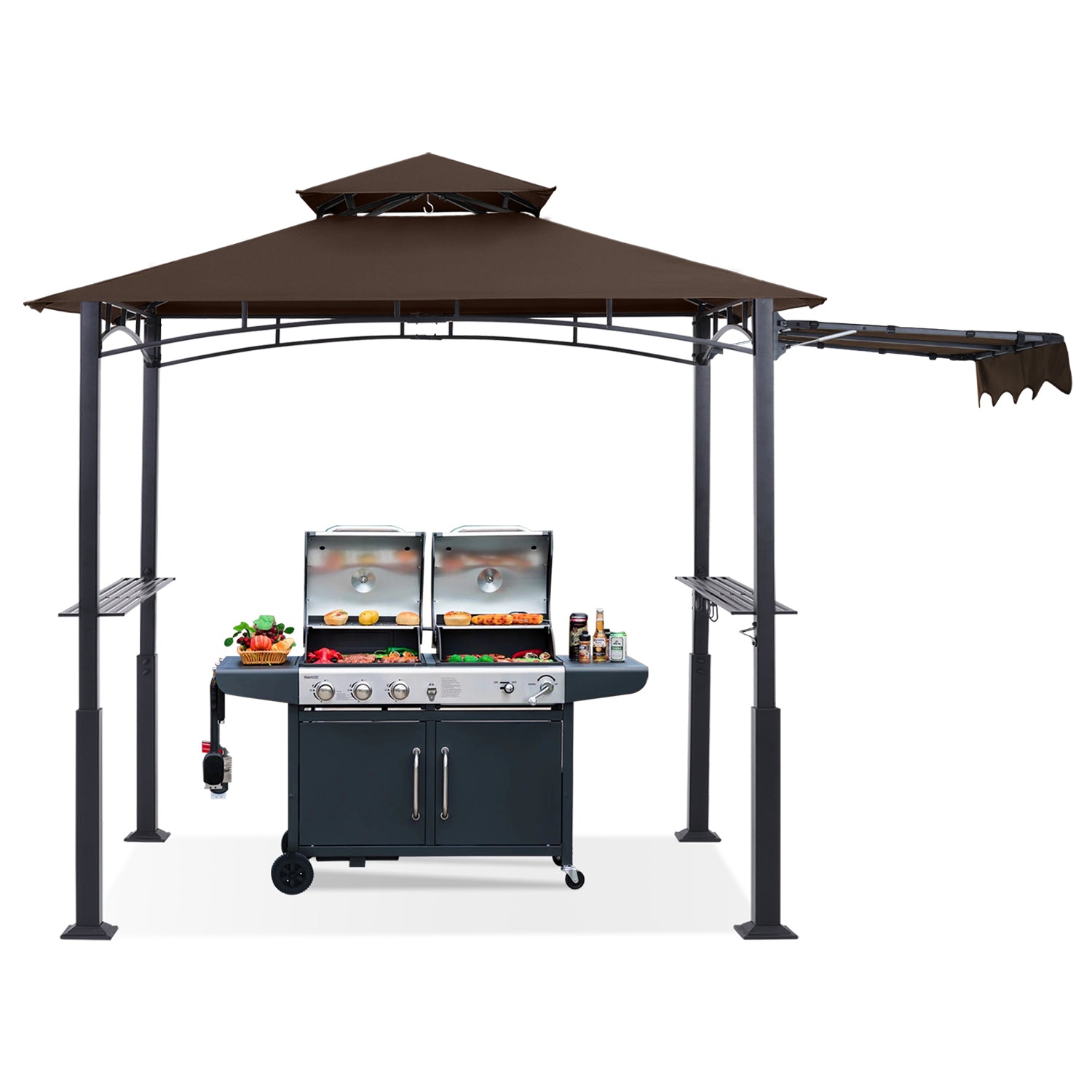 ABCCANOPY 8x5 Outdoor Grill Gazebo with Extra Awning BBQ Canopy with LED Lights