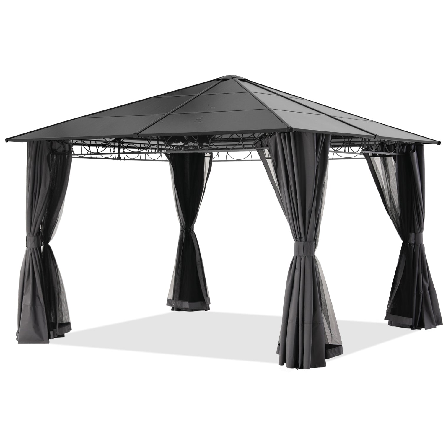 ABCCANOPY 10x10/10x12 Steel Roof Hardtop Gazebo with Privacy Curtains and Netting