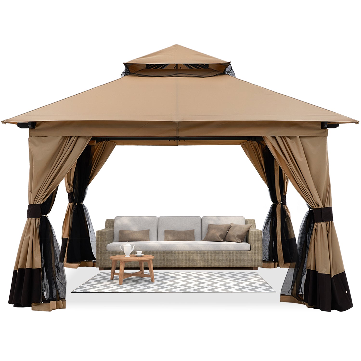 ABCCANOPY Outdoor Double Roof Soft 10x10 Patio Gazebo With Mesh Wall