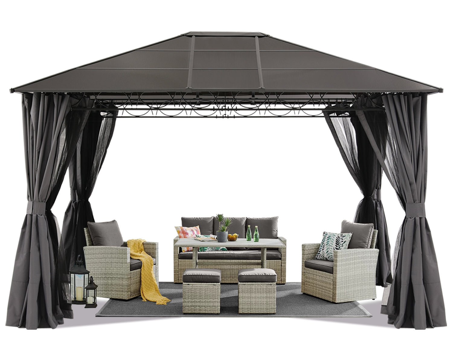 ABCCANOPY 10x10/10x12 Steel Roof Hardtop Gazebo with Privacy Curtains and Netting