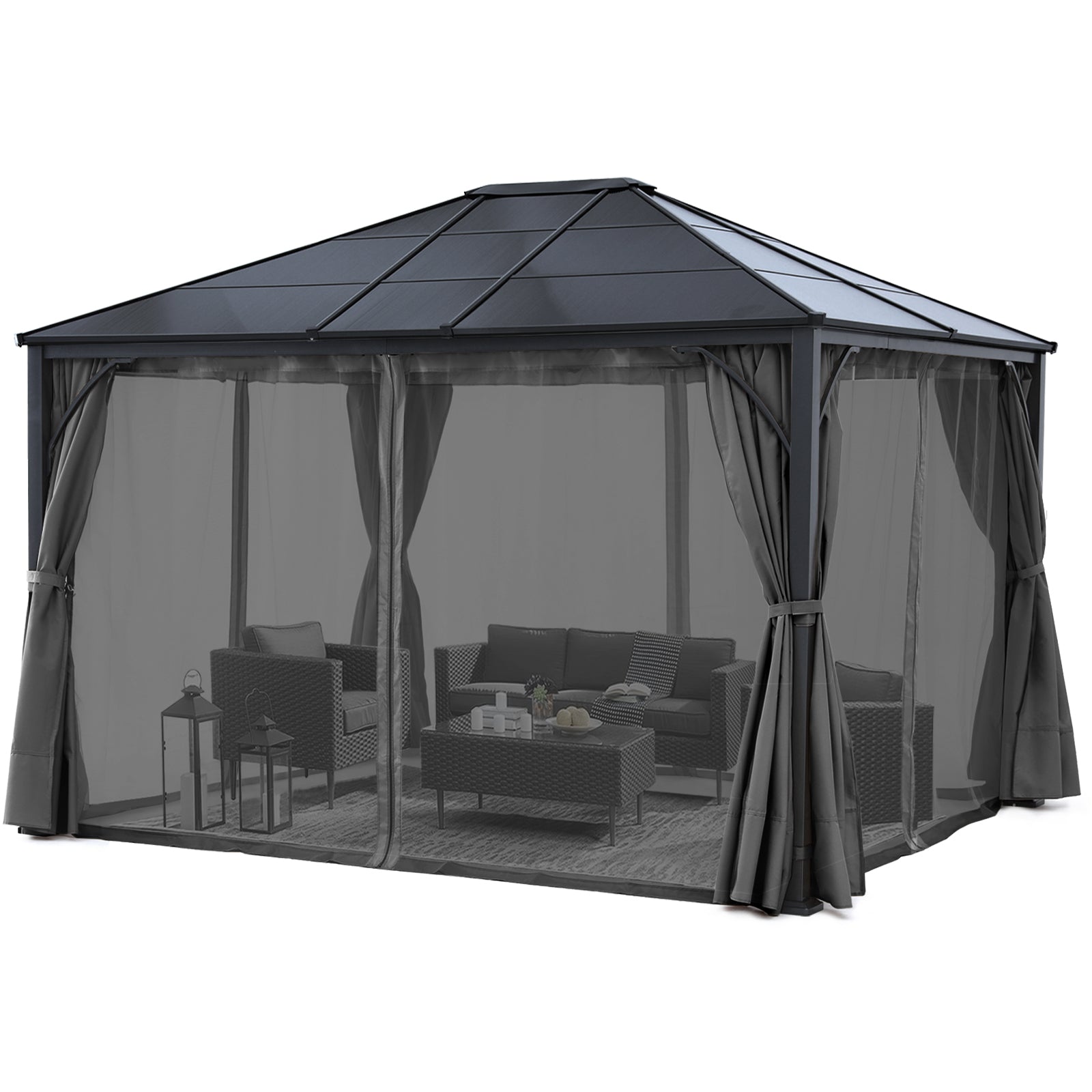 ABCCANOPY Outdoor Hardtop Metal Permanent Gazebo with Curtain and Netting