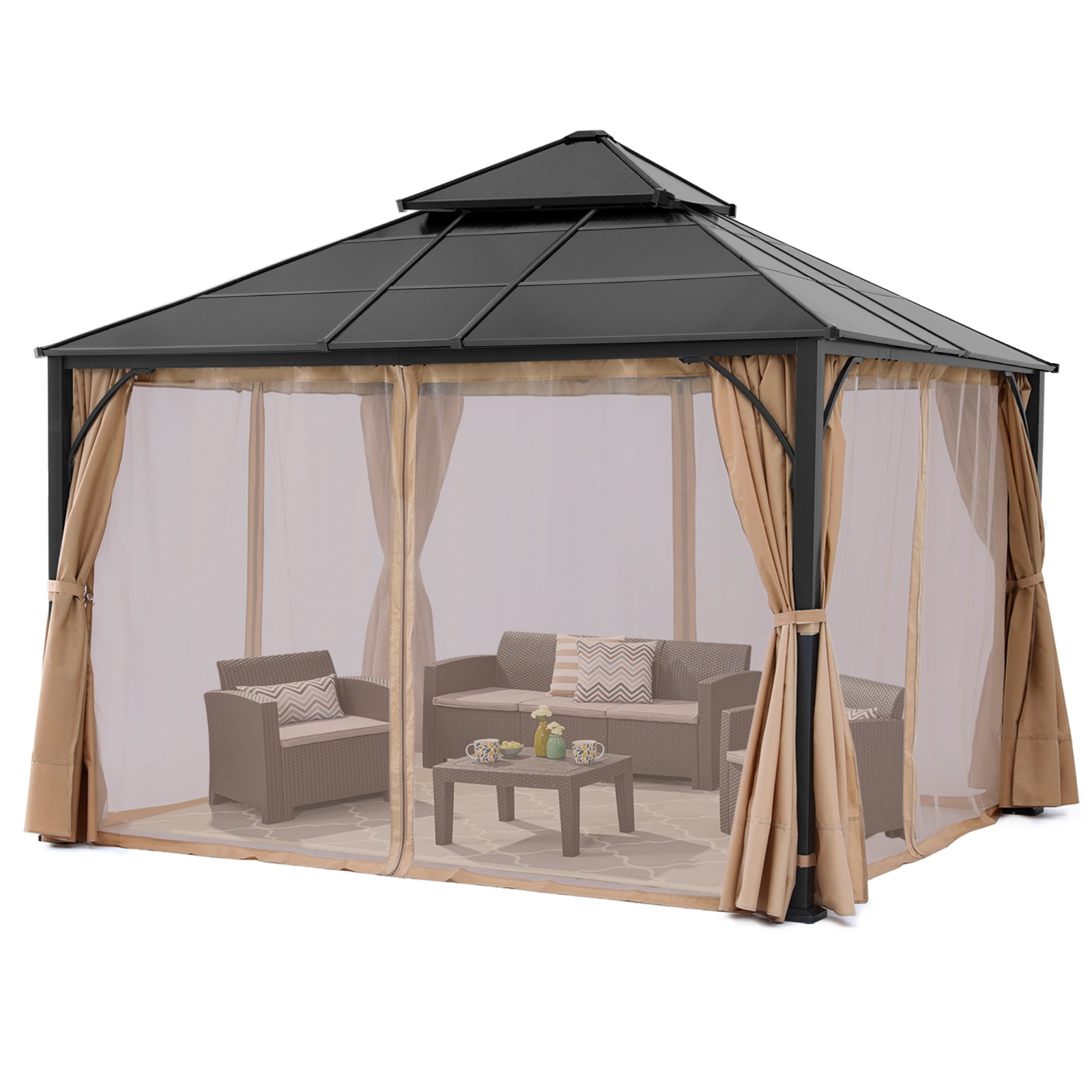 ABCCANOPY Outdoor Hardtop Metal Permanent Gazebo with Curtain and Netting