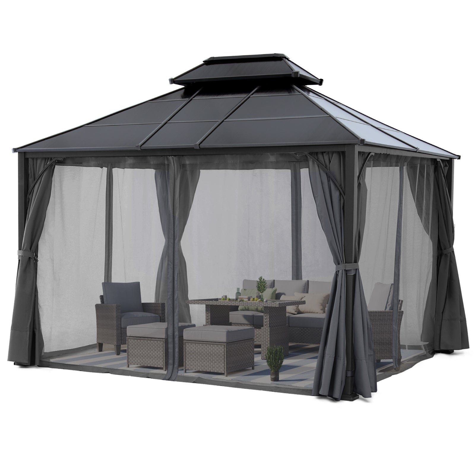 ABCCANOPY Outdoor Hardtop Metal Permanent Gazebo with Curtain and Netting