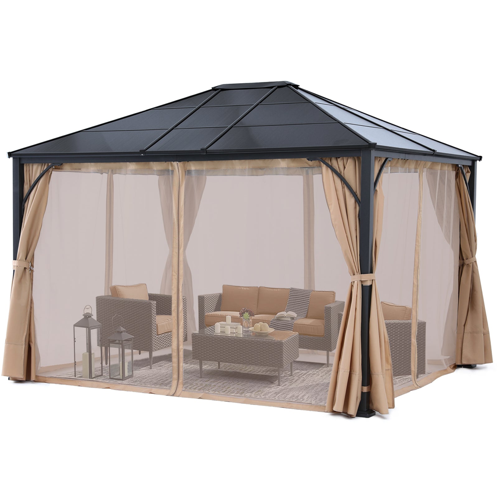 ABCCANOPY Outdoor Hardtop Metal Permanent Gazebo with Curtain and Netting