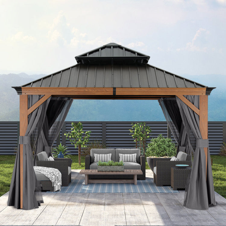 ABCCANOPY Hardtop Gazebo - Outdoor permanent double top gazebo and Netting