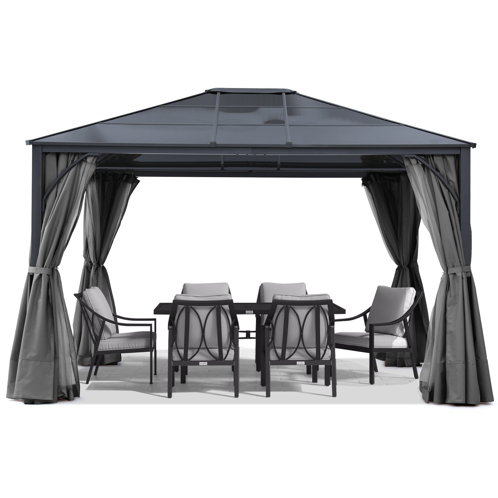 ABCCANOPY Outdoor Hardtop Metal Permanent Gazebo with Curtain and Netting