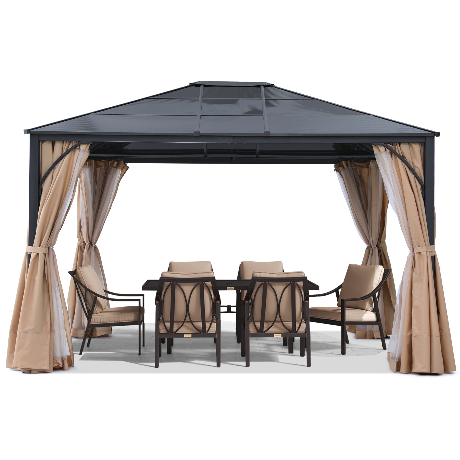 ABCCANOPY Outdoor Hardtop Metal Permanent Gazebo with Curtain and Netting