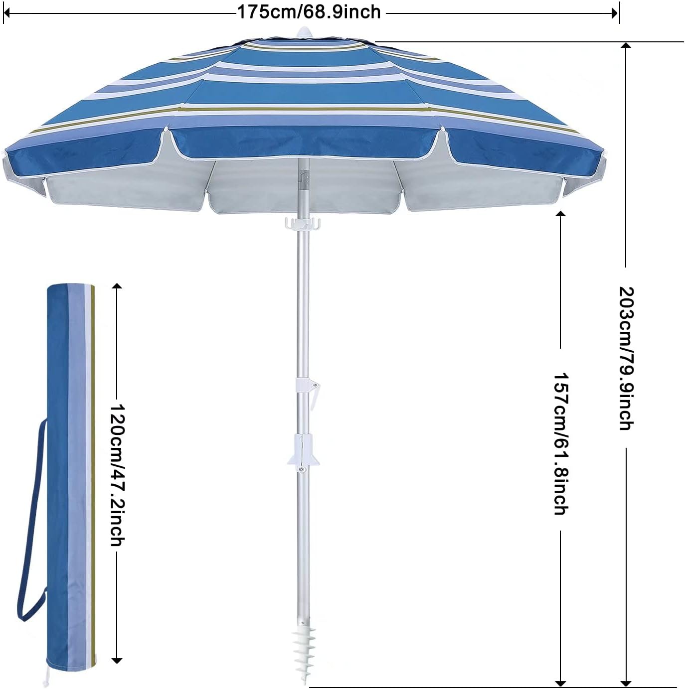 ABCCANOPY Beach Umbrella 6.5FT Outdoor Sunshade Umbrella UV 50+