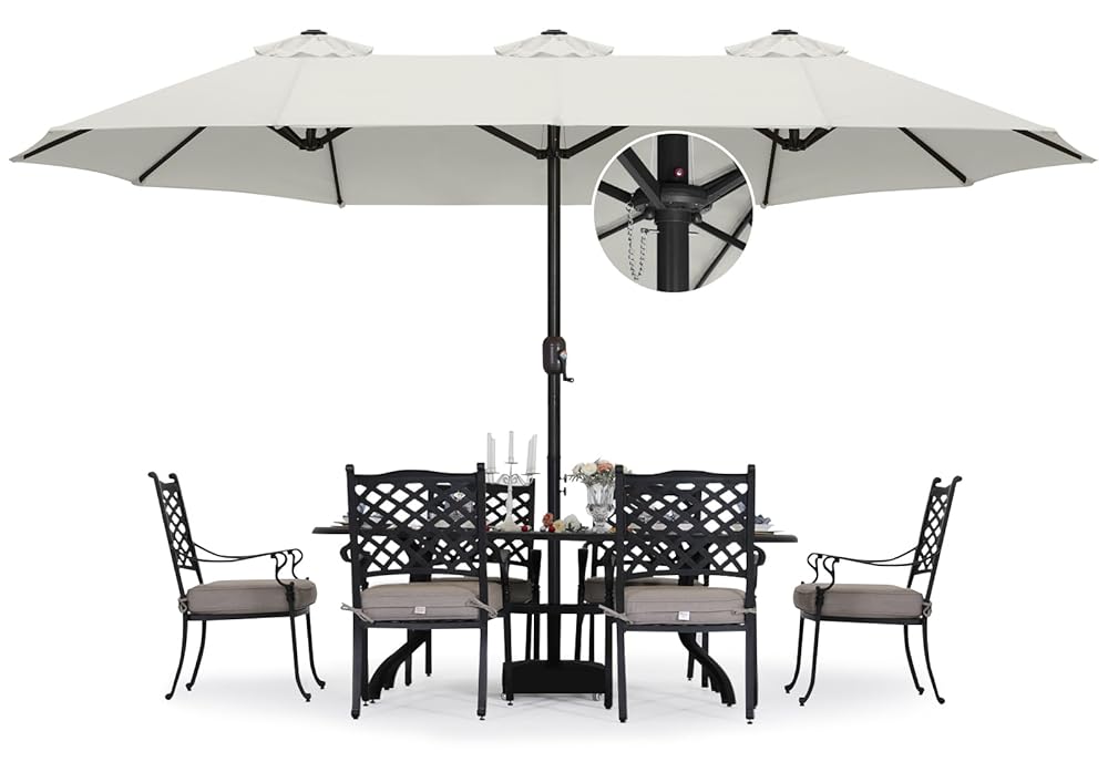 ABCCANOPY Outdoor Double-Sided Large Patio Umbrella 15FT with Solar Lights