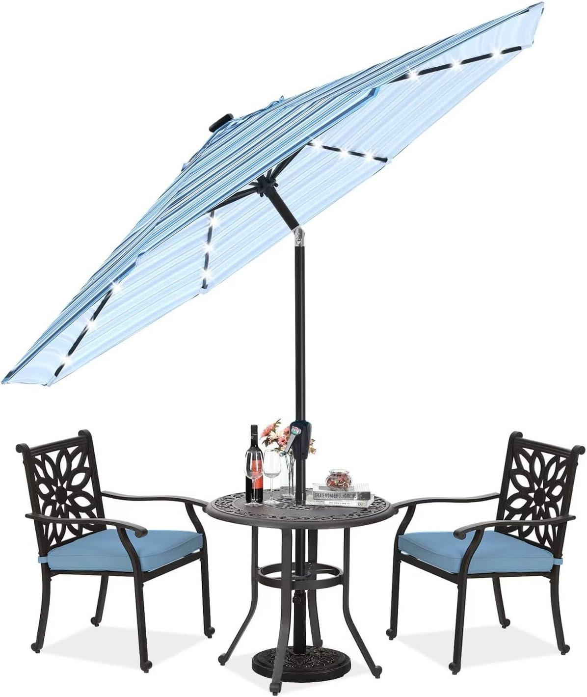 ABCCANOPY Outdoor Solar Patio Umbrella with 32 LED Lights 8 Ribs