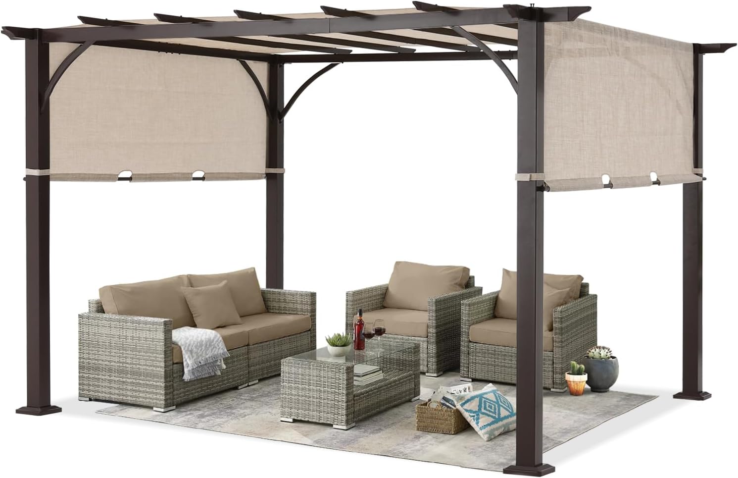 ABCCANOPY 10x12 Outdoor Pergola Retractable Sun Shade Canopy Patio Gazebo