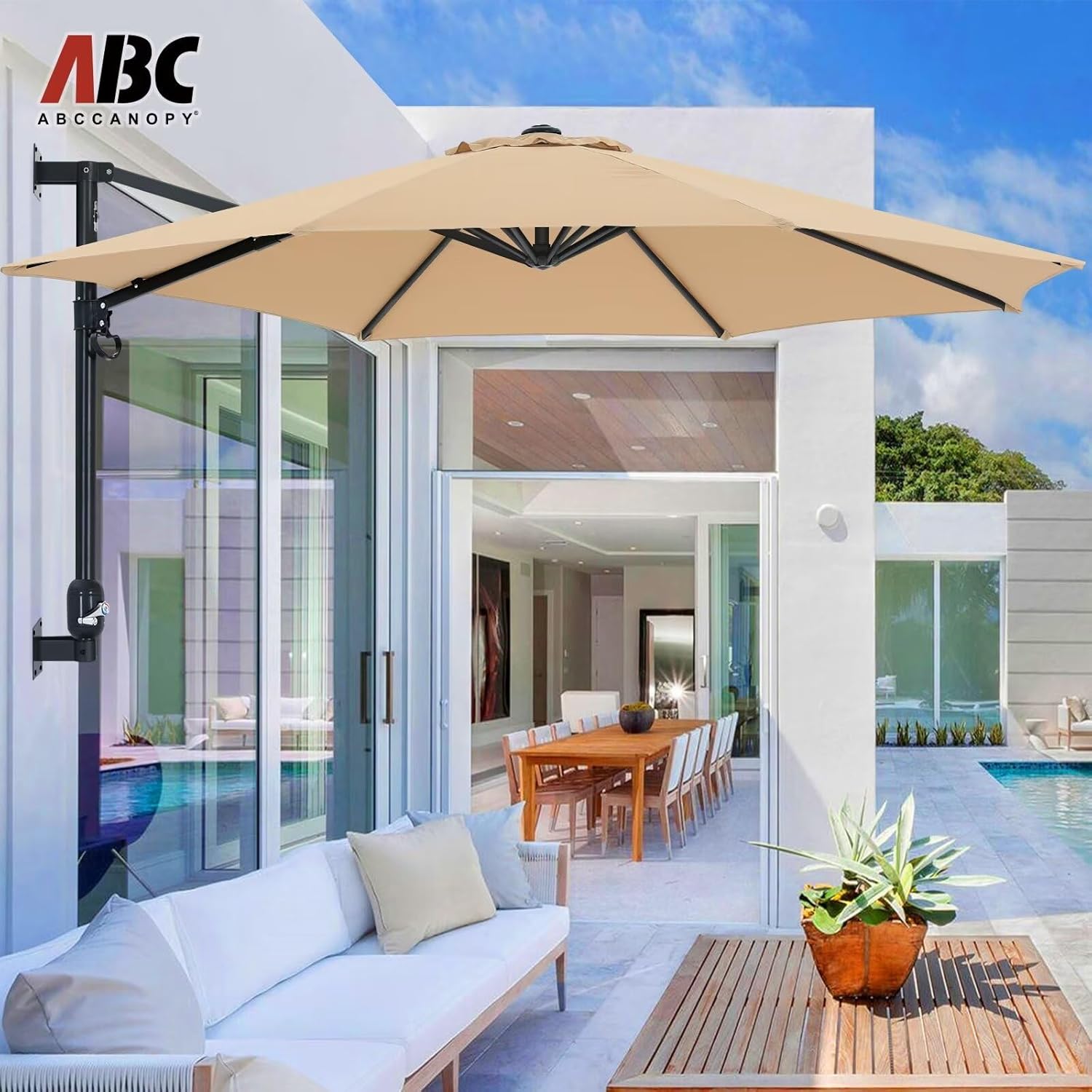 ABCCANOPY Patio Umbrella 10FT Wall Mount Outdoor Hanging Umbrella with Crank