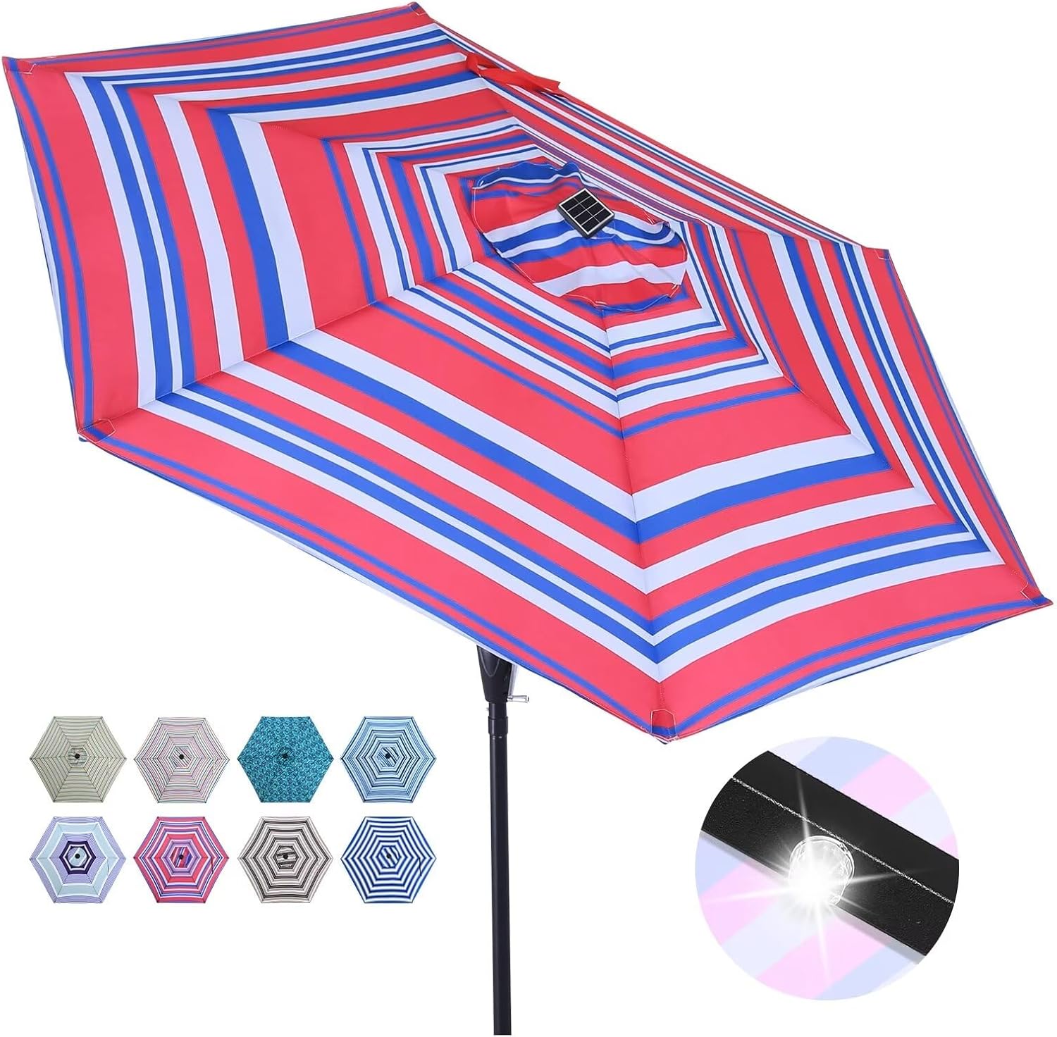 ABCCANOPY Outdoor Solar Patio Umbrella 7.5FT with 32 LED Lights 6 Ribs