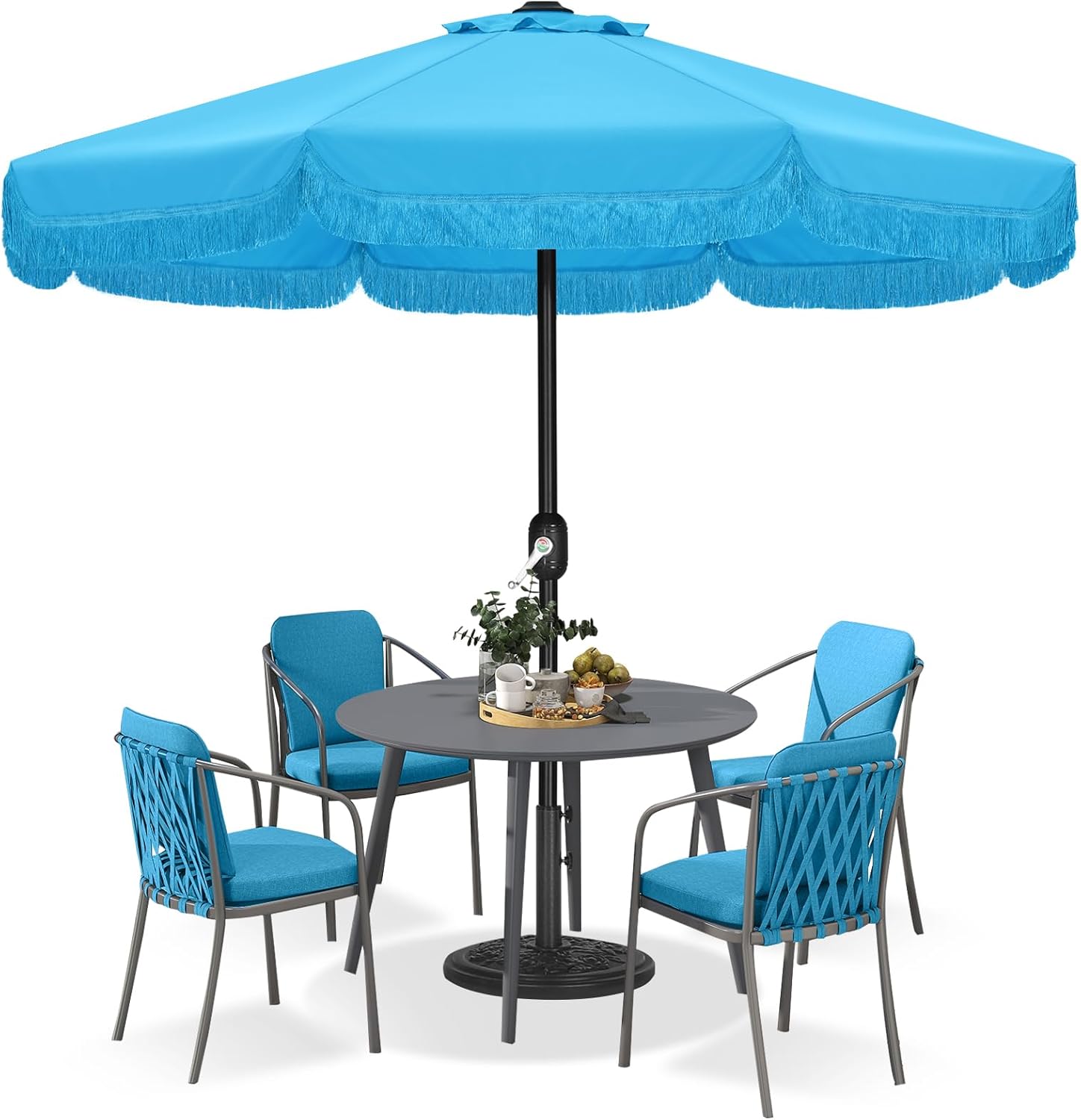 ABCCANOPY Patio Umbrella 9FT Outdoor Tassel Umbrella for Garden Lawn Pool Yard Table