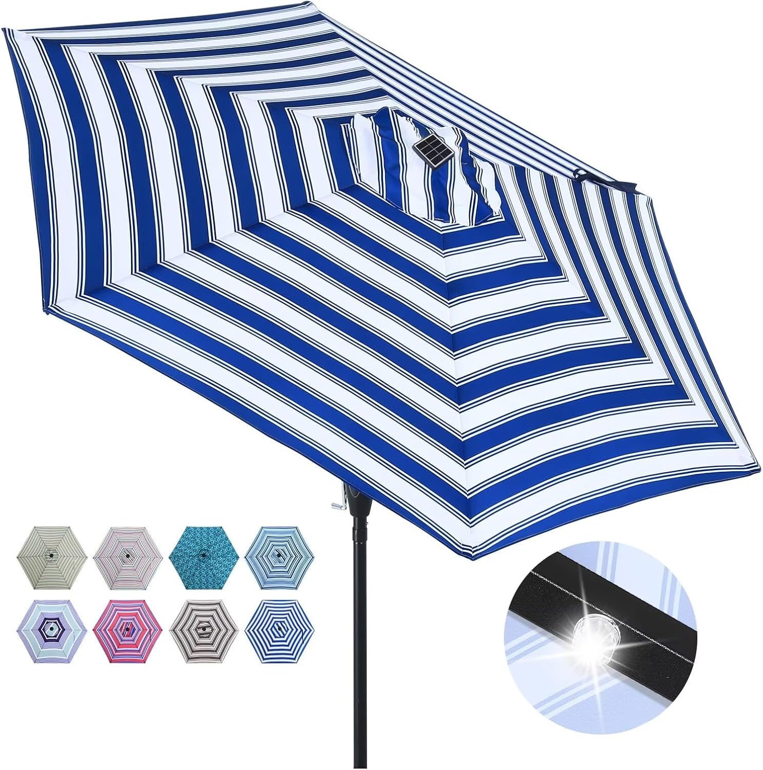 ABCCANOPY Outdoor Solar Patio Umbrella 7.5FT with 32 LED Lights 6 Ribs