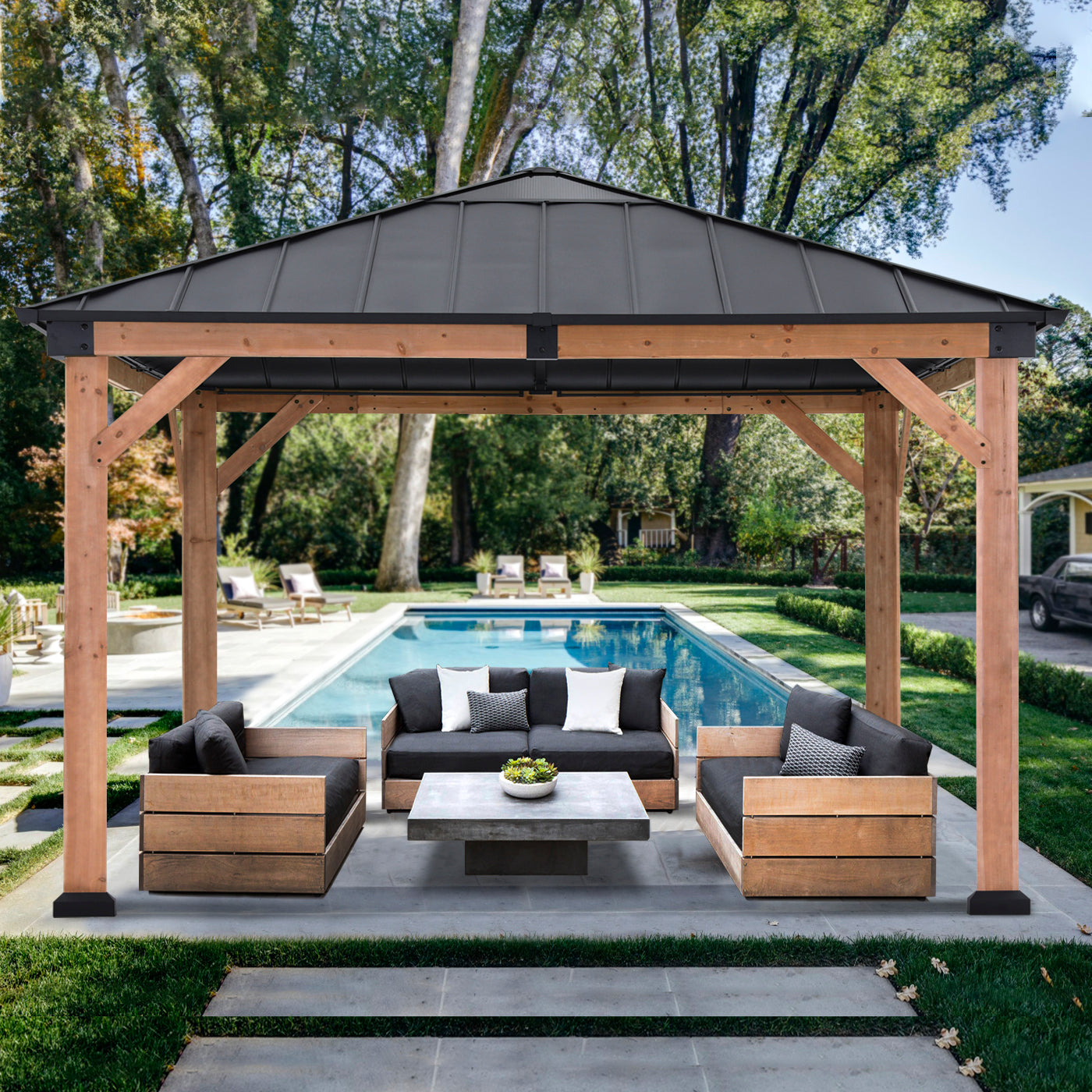 ABCCANOPY Outdoor 11x11/11x13 Wooden Gazebo with Hardtop Metal Roof