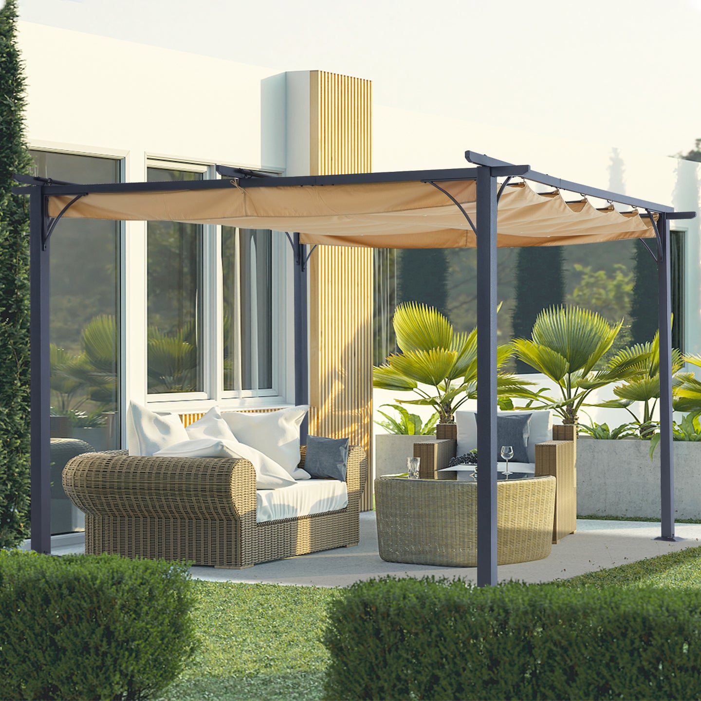 ABCCANOPY Steel Rip-Lock Pergola Gazebo Canopy 10x10, 11x11 Retractable Weather-Resistant