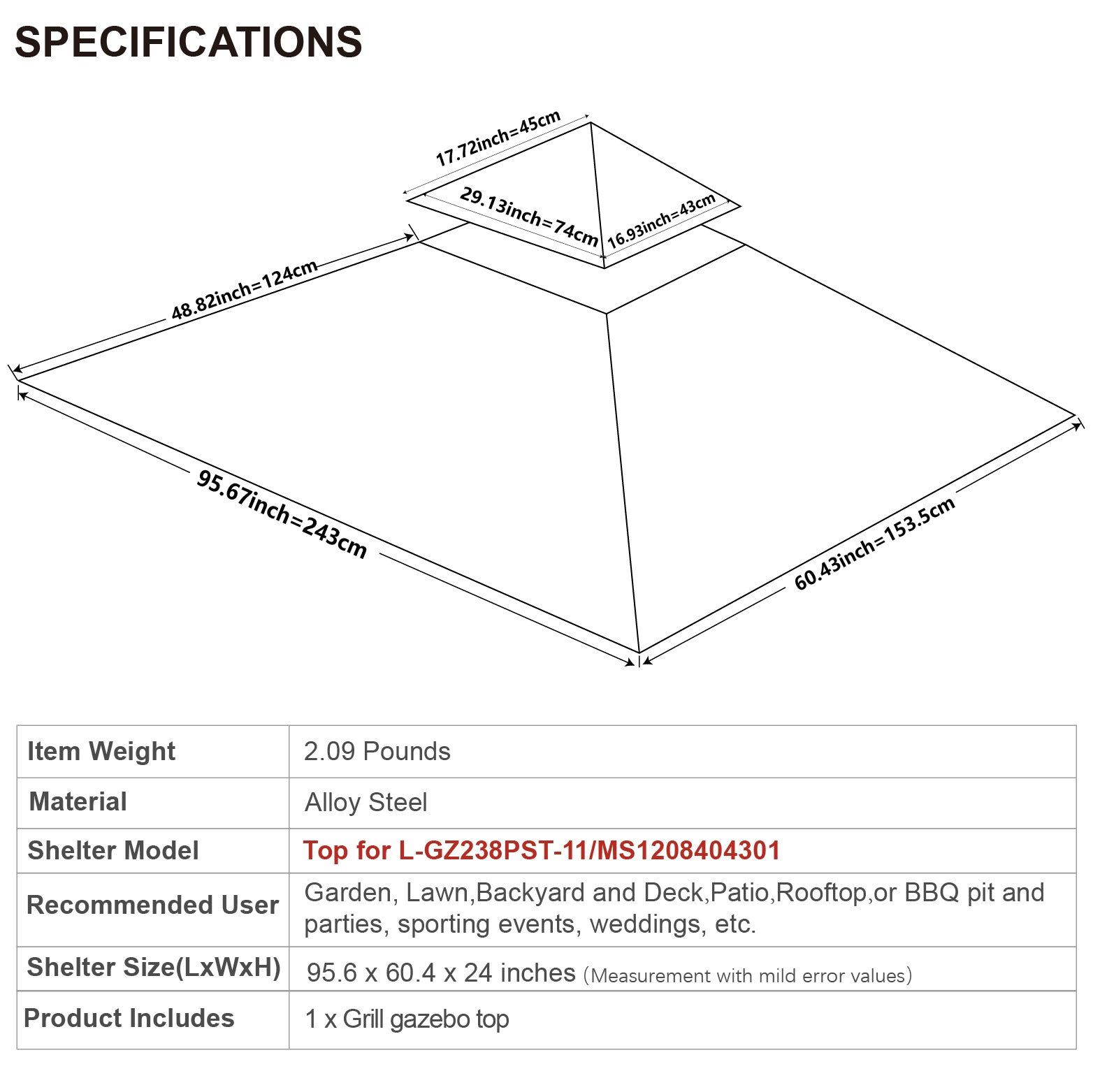 ABCCANOPY 5x8 Grill Shelter Replacement Canopy ROOF ONLY