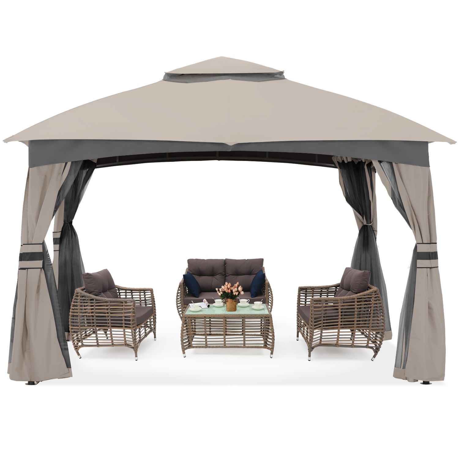 ABCCANOPY Double Soft-Top Patio Gazebo 8x8/10x10/10x12 with Mosquito Netting