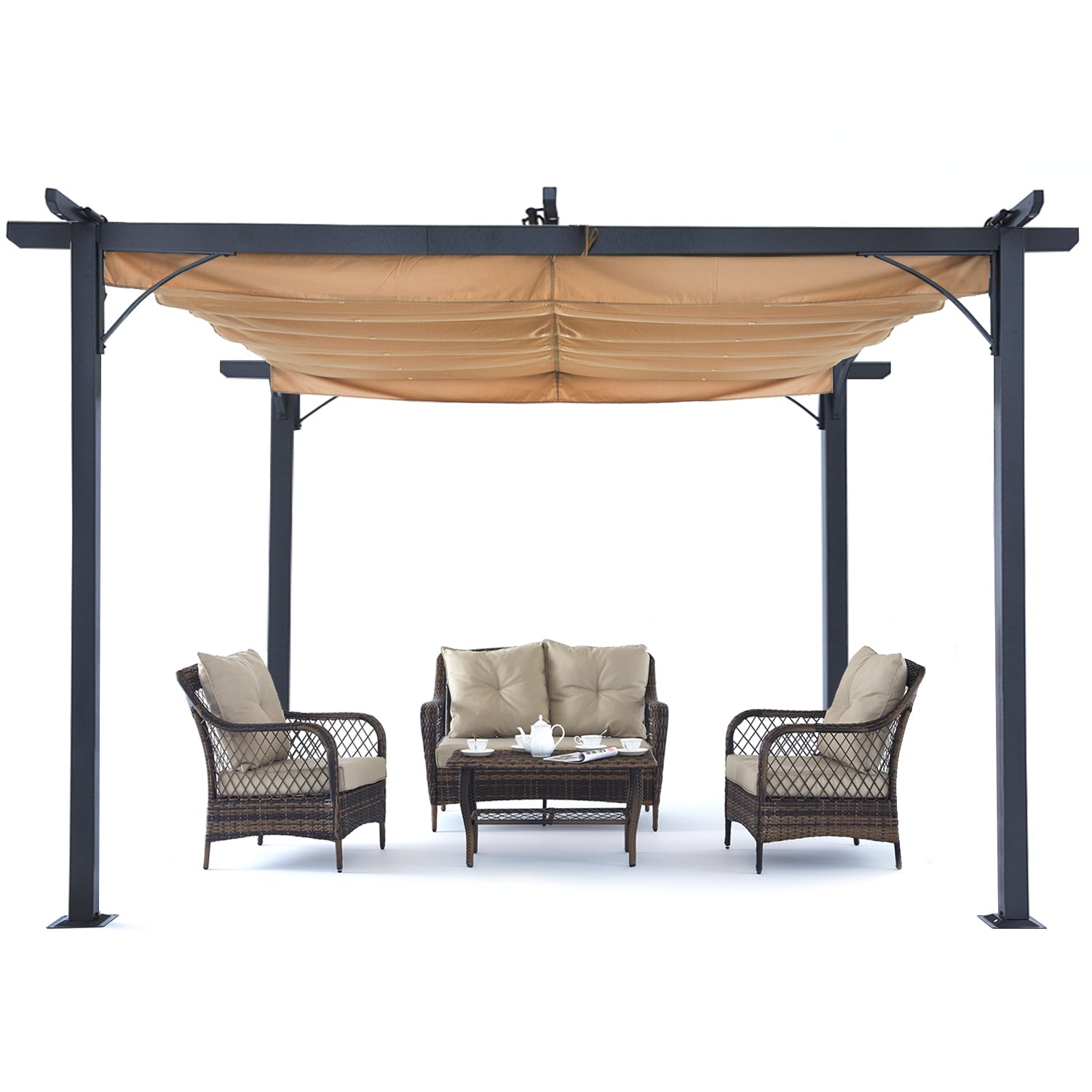 ABCCANOPY Steel Rip-Lock Pergola Gazebo Canopy 10x10, 11x11 Retractable Weather-Resistant