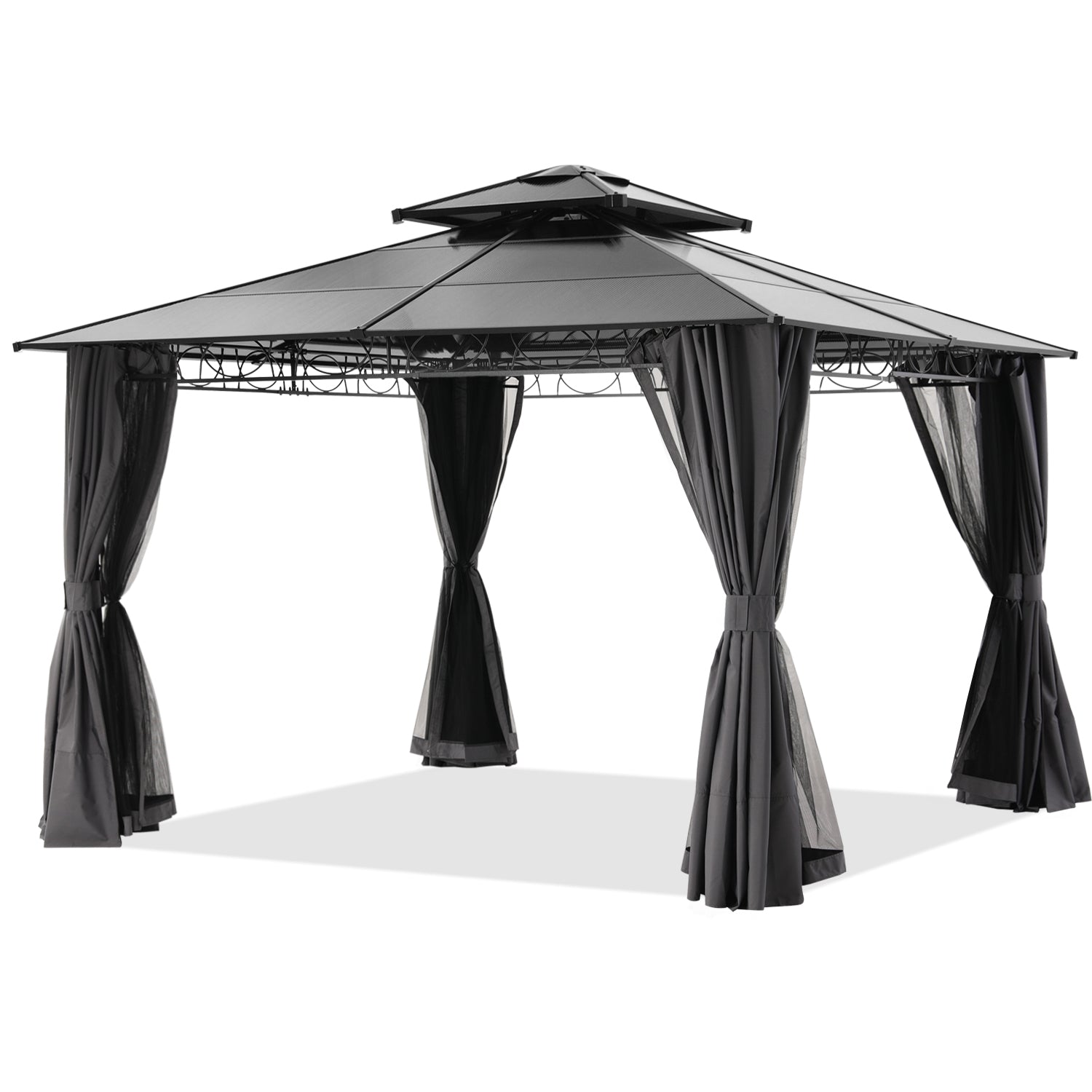 ABCCANOPY 10x10/10x12 Steel Double Roof Hardtop Gazebo with Privacy Curtains and Netting