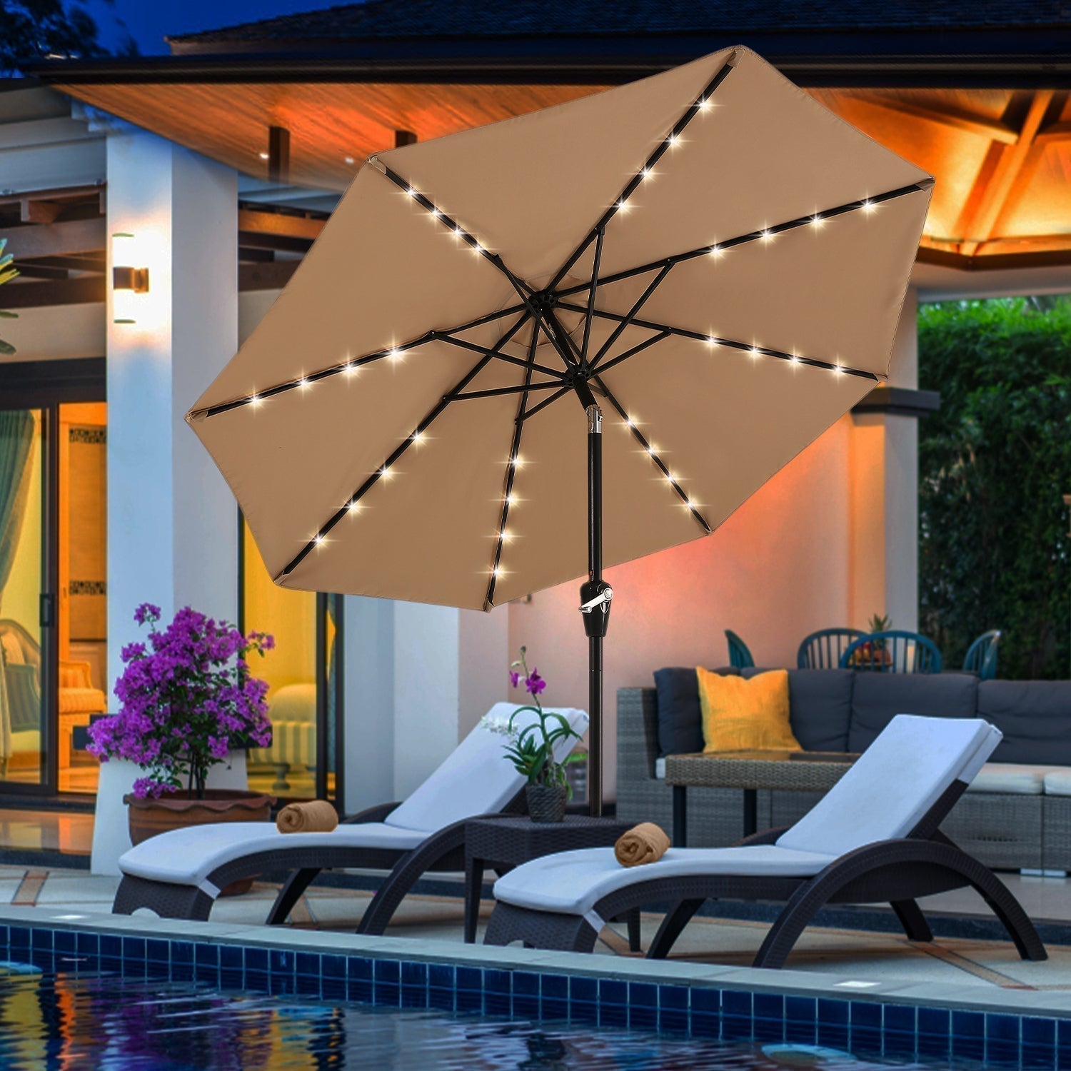 ABCCANOPY Outdoor Solar Patio Umbrella with 32 LED Lights 8 Ribs