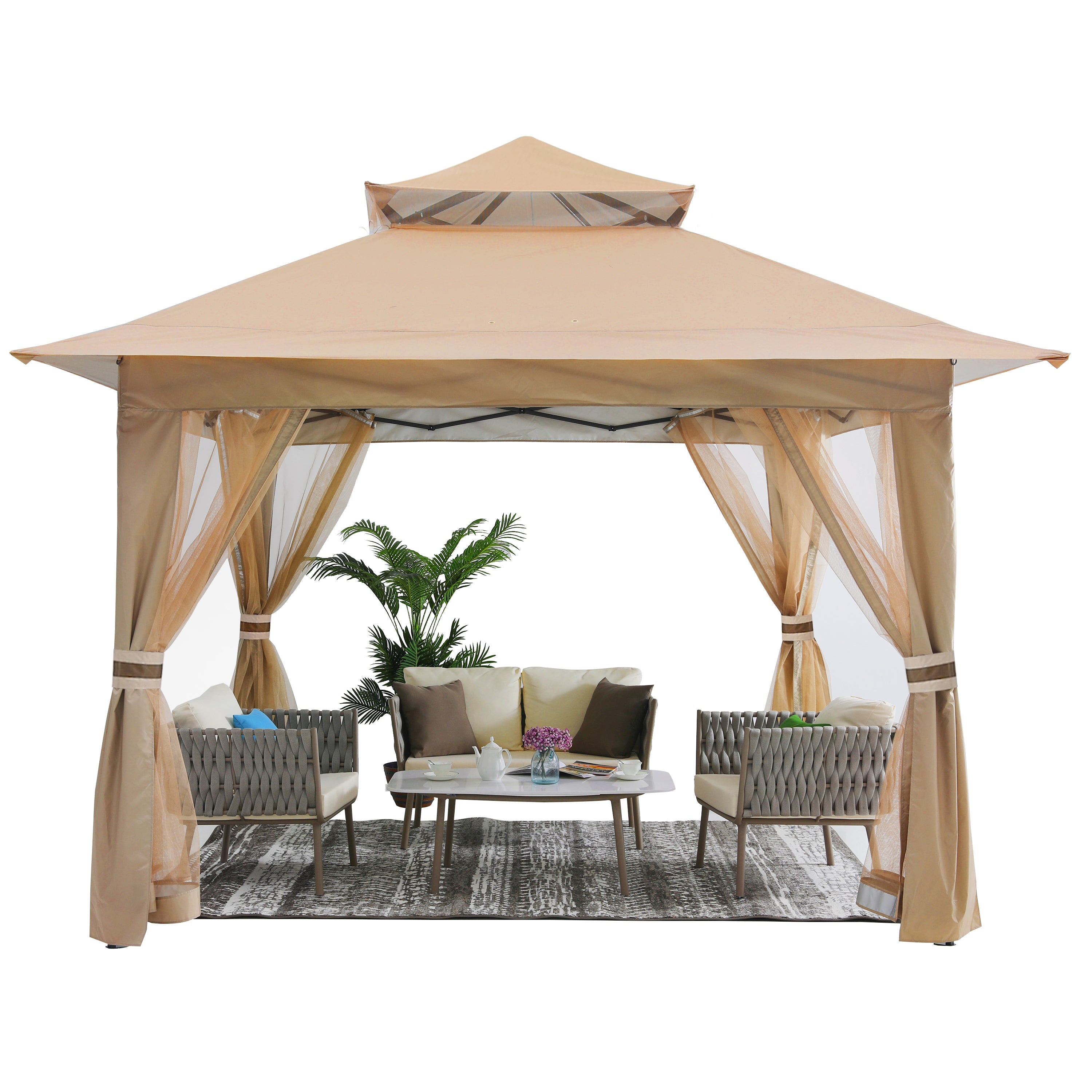 ABCCANOPY Outdoor Double Soft-Top 11x11/13x13 Pop Up Patio Gazebo with Mosquito Netting