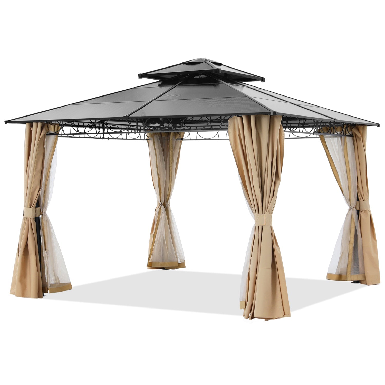 ABCCANOPY 10x10/10x12 Steel Double Roof Hardtop Gazebo with Privacy Curtains and Netting