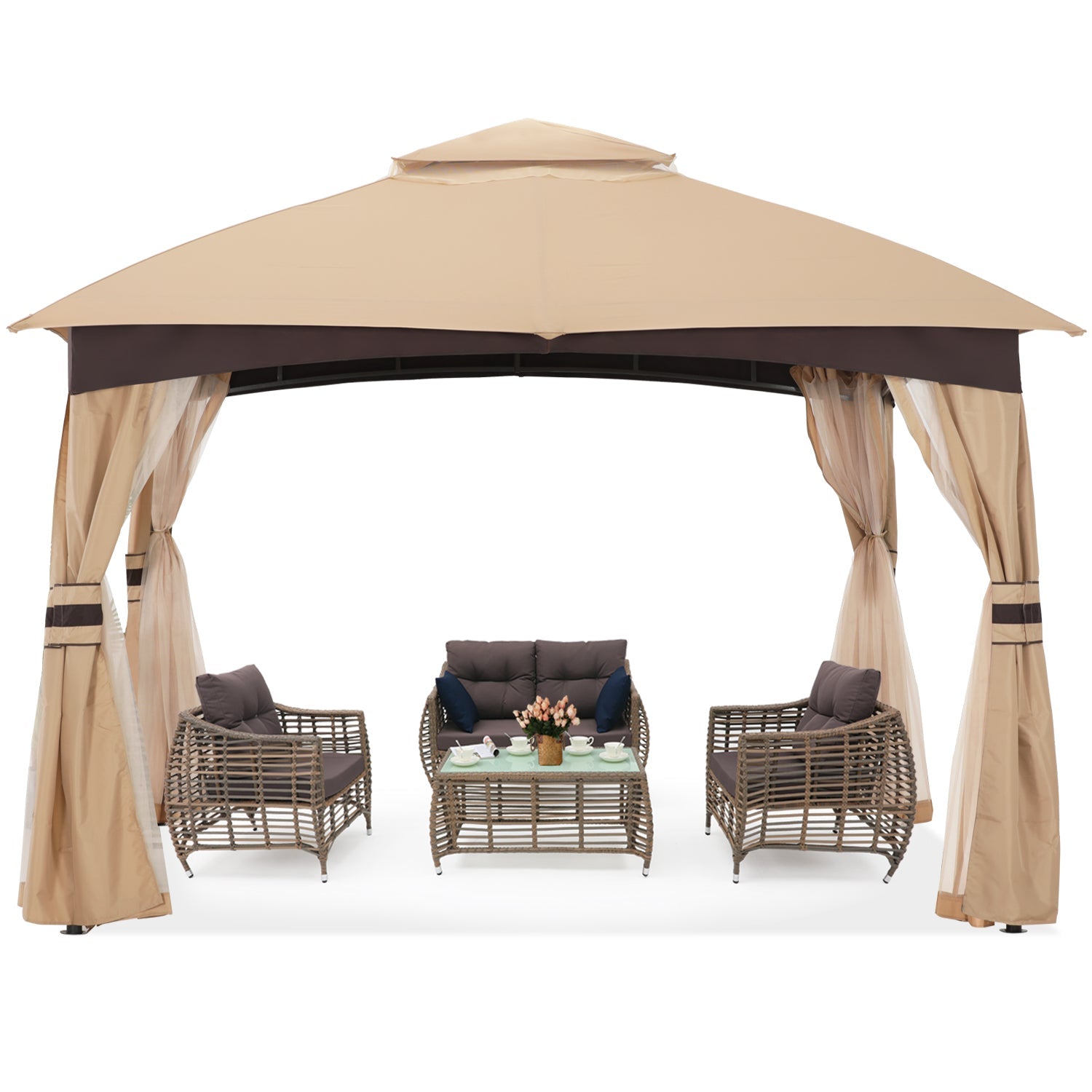 ABCCANOPY Double Soft-Top Patio Gazebo 8x8/10x10/10x12 with Mosquito Netting