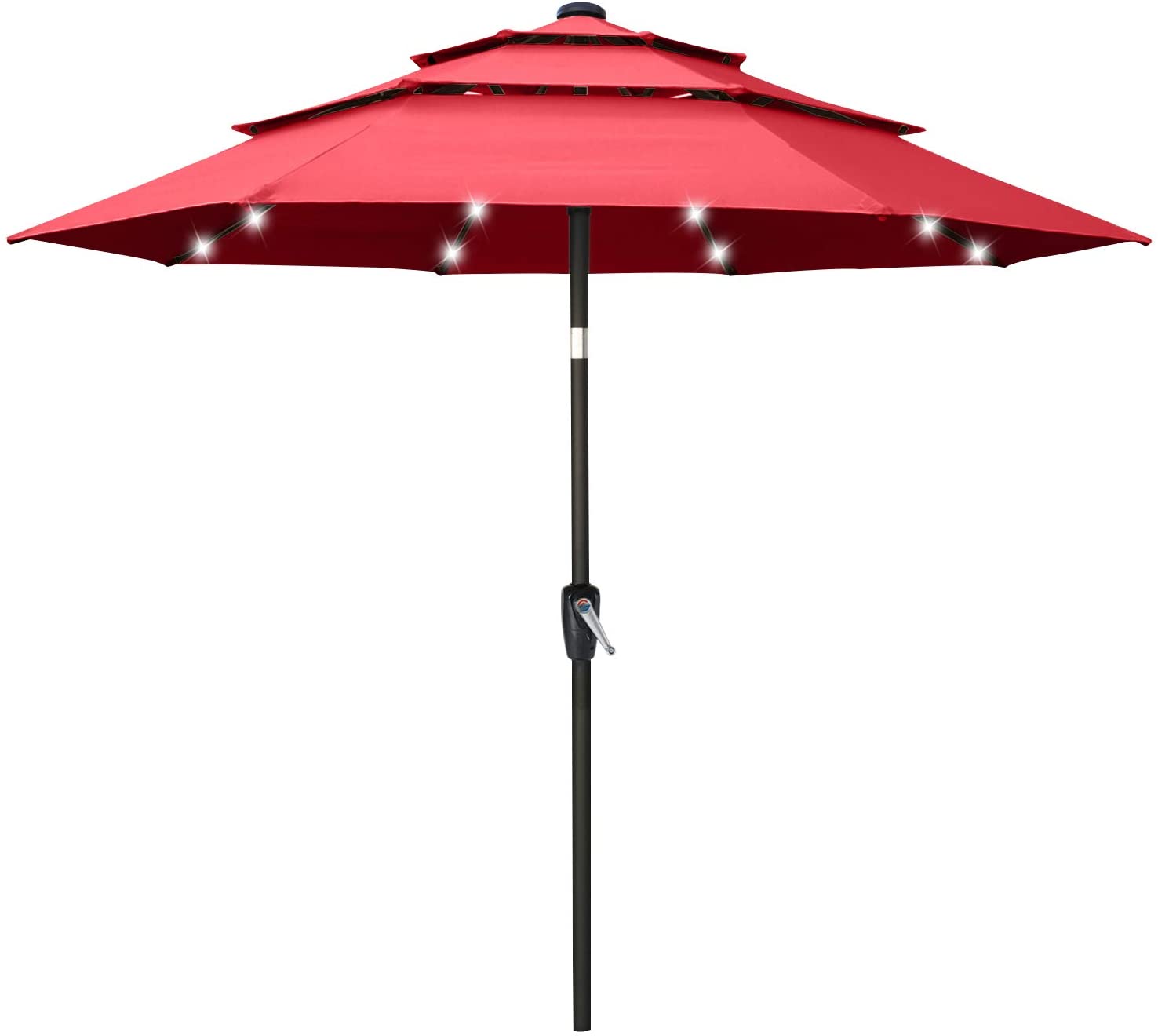 Solar 3 Tiers Patio Umbrella Outdoorwith 32 LED Ventilation - ABC-CANOPY